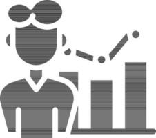 Black And White Illustration Of Analytics Man Icon. vector