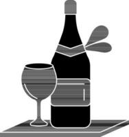Champagne Bottle With Glass Icon In black and white Color. vector
