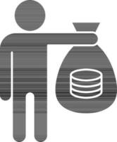 Man Holding Money Bag Icon In black and white Color. vector