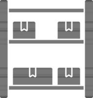 black and white Color Shelves With Cardboard Boxes Icon. vector