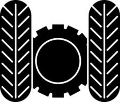 Tire With Cogwheel Icon In black and white Color. vector