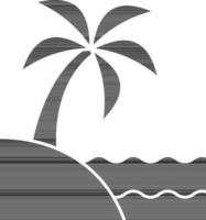 black and white Illustration Of Tropical Tree With River Icon. vector