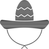 black and white Sombrero Hat Icon In Flat Style. vector