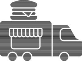 Burger Truck Flat Icon In black and white Color. vector