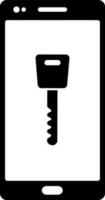 Key symbol on smartphone screen glyph icon. vector