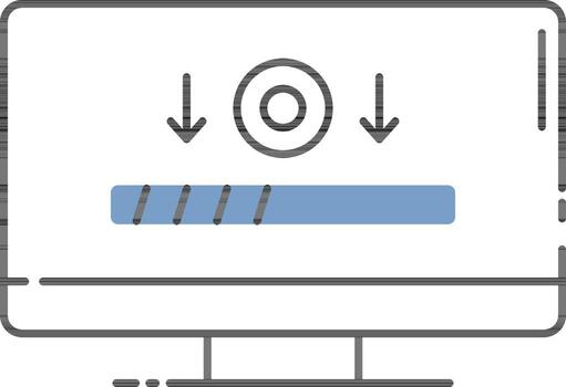Blue And White Color Downloading Data In Desktop Icon. vector