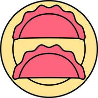 Flat Tacos Plate Icon In Red And Yellow Color. vector