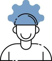 Man Head With Setting Icon In Blue And White Color. vector