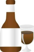 Wine Glass With Bottle Flat Icon In White And Brown Color. vector