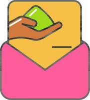 Holi Color Holding Hand Symbol Card With Envelope Colorful Icon. vector