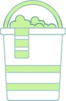 Laundry Bucket Icon In Green And White Color. vector