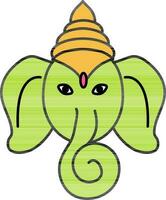 Lord Ganesha Face Flat Icon In Green And Yellow Color. vector