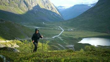 Nordic Walking on the Scenic Mountain Trail in the Norway video