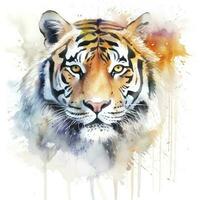 isolated tiger watercolour splashes with ink painting, llustration art, generate ai photo