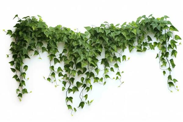 Hanging vines ivy foliage jungle bush, heart shaped green leaves