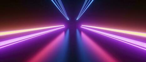 3d rendering, rounded pink blue neon lines, glowing in the dark. Abstract minimalist geometric background. Ultraviolet spectrum. Cyber space. Futuristic wallpaper, generate ai photo
