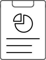 Pie chart clipboard icon in black line art. vector