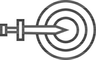 Knife hit on target board icon in black line art. vector