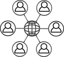 Global connection people icon in black thin line art. vector