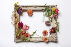 empty frame Vintage Frame With Flower decoration around frame. photo