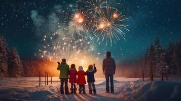 nuevo año fuegos artificiales antecedentes. ilustración ai generativo foto