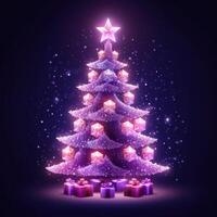 Violeta lustroso Navidad árbol. ilustración ai generativo foto
