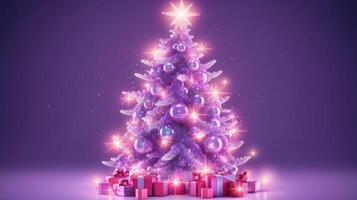 Violeta lustroso Navidad árbol. ilustración ai generativo foto