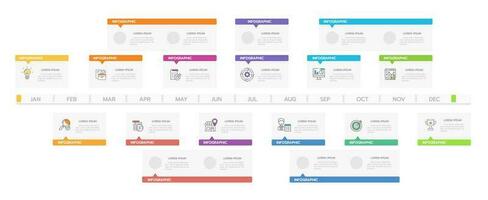Infographic template for business. 12 Months modern Timeline diagram calendar with Gantt chart, presentation vector infographic.