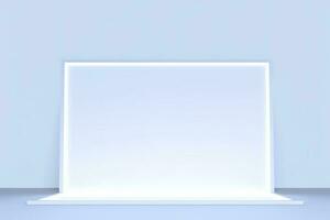 Realistic podium display with neon white lights, Product display background with light frame, White prodium product display with light effect, neon lights background, generate ai photo