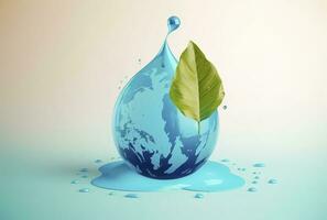 drop of water contains earth and leaves, in the style of water and land fusion, environmental awareness, generate ai photo