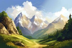 majestuoso montañas pintar un escénico ver de un montar, generar ai foto