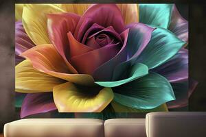 3d colorful flower. for canvas print interior wall decor, generate ai photo