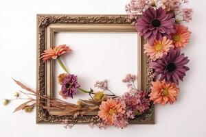 empty frame Vintage Frame With Flower decoration around frame. photo