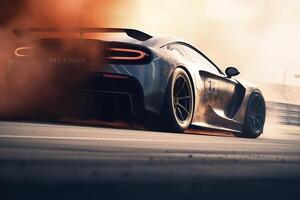 3D rendering, Sports Car Racing on race track, Car wheel drifting, photo