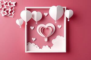 Paper cut style, valentine day with heart balloon and love, photo