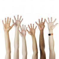 Woman holding her hands against white background, closeup, generate ai photo