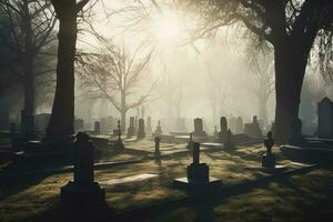 morning at the cemetery, generate ai photo