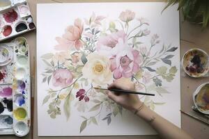 Paint a series of watercolor botanical illustrations, showcasing different types of flowers and foliage with scientific accuracy, generate ai photo