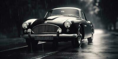 A white vintage classic car. Race, speed, elegance theme, generate ai photo