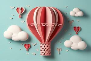 Paper cut style, valentine day with heart balloon and love, photo