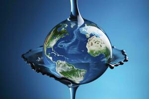 a big blue drop in the sky with the earth on it, in the style of light green and blue, fluid and organic, culturally diverse elements, associated press, soggy, environmental awareness, generate ai photo