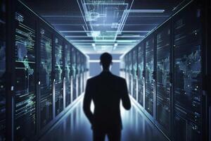 Data center and computer servers with information background. image illustration photo