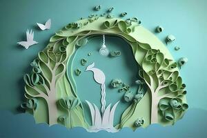 Paper art , Environmental protection and save earth water , Ecology and world water day , Saving water and world Environment day , Generate Ai photo