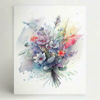 a bouquet of flowers on  white background, watercolor, Generate Ai photo