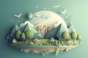 Paper cut style , Paper illustration April 22 World environment and earth day , Save the Earth concept , Generate Ai photo