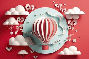 Paper cut style, valentine day with heart balloon and love, photo