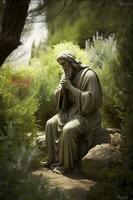 Jesus Christ praying in the garden of olive. AI generativ. photo