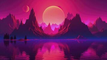 Mars purple space landscape with large planets on purple starry sky , generate ai photo
