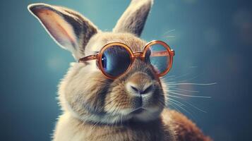 Cool bunny with sunglasses on colorful background. photo