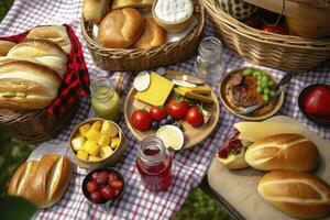 Various picnic food and drink, generate ai photo